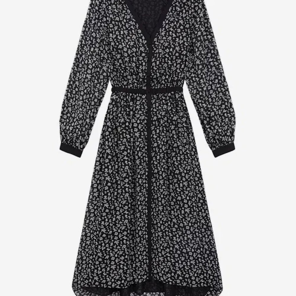 NWT The Kooples Black and White Long Sleeve V-Neck Sundress - Picture 2 of 7